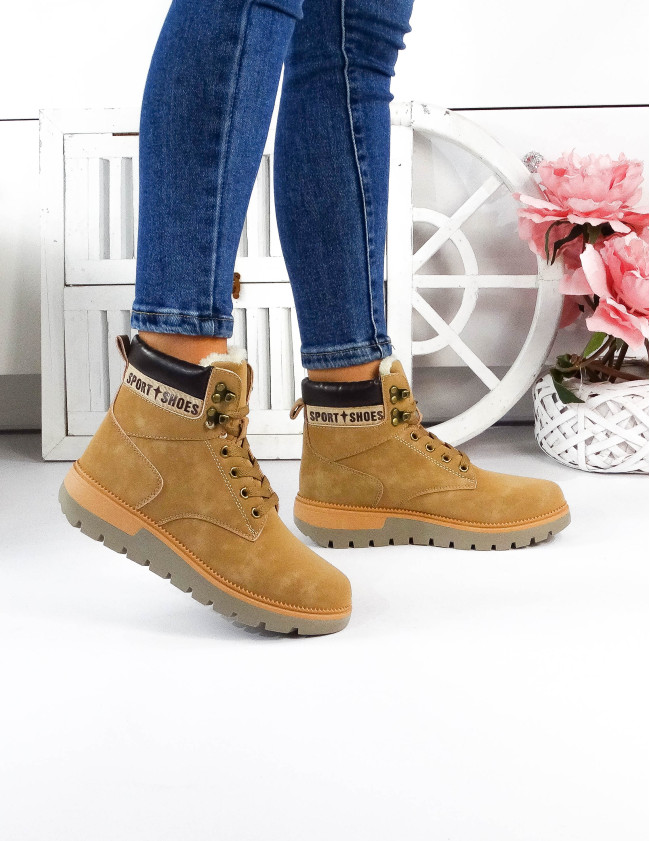 Ocieplane Botki Zimowe Trapery Buty Camel