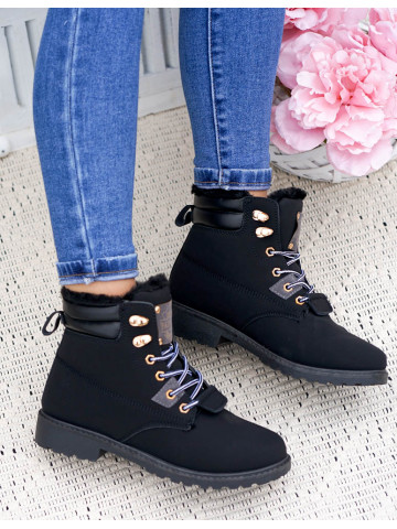 Trapery Buty Zimowe Botki Ocieplane Solid Black
