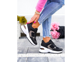 Eleganckie Czarne Buty Sportowe Damskie Sneakersy Moon