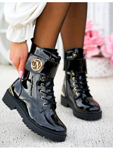 Botki Damskie Buty Zimowe Ocieplane Lakierowane Mirror