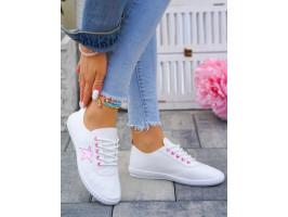 Białe Trampki Tenisówki Buty Sportowe Skóra Pink Star