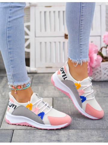 Białe Sneakersy Buty Sportowe Damskie Pink Peach