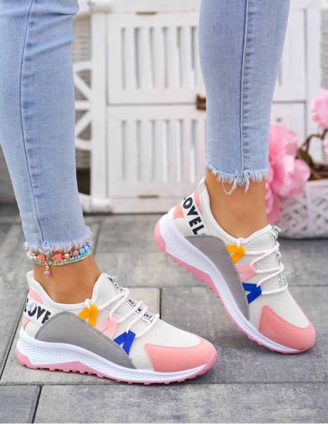 Białe Sneakersy Buty Sportowe Damskie Pink Peach