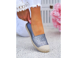 Szare Brokatowe Espadryle Baleriny Diamonds