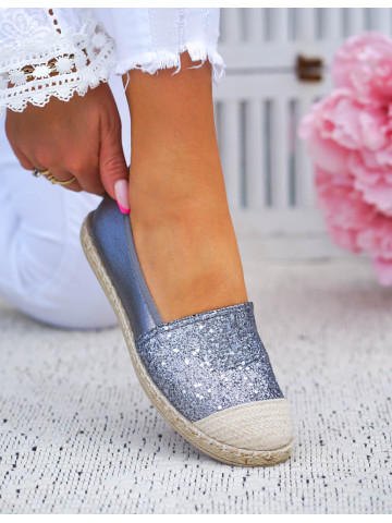 Szare Brokatowe Espadryle Baleriny Diamonds