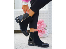 Czarne Eleganckie Klasyczne Botki Damskie Glossy