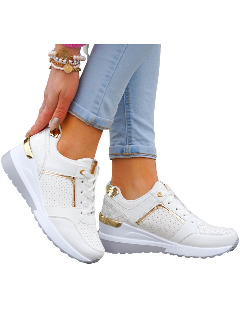 Biało-Złote Sneakersy Buty Sportowe Damskie Venus