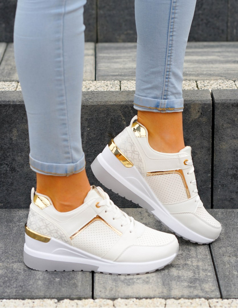 Biało-Złote Sneakersy Buty Sportowe Damskie Venus