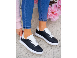 Czarne Trampki Buty Sportowe Ze Skóry Sally