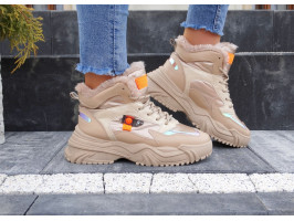 Botki Sneakersy Buty Sportowe  Na Zimę Ocieplane Beżowe