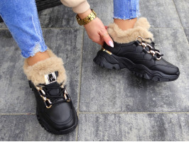 Czarne Botki Sneakersy Buty Sportowe Gold Ocieplone