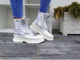 Srebrne Botki Sneakersy Buty Sportowe Śniegowce Gess