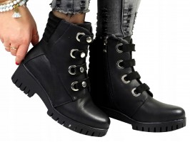 BOTKI WORKERY WIĄZANE BALCK GLAMOUR