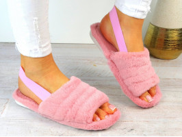 Klapki Kapcie Ciapy Po Domu z Gumką Różowe Futerko Klapki Kapcie Ciapy Po Domu z Gumką Różowe Futerko