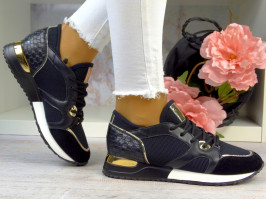 Buty Sportowe Damskie Sneakersy Czarne Eleganckie