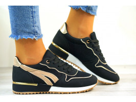 Czarne Buty Sportowe Damskie Sneakersy Złote Wstawki