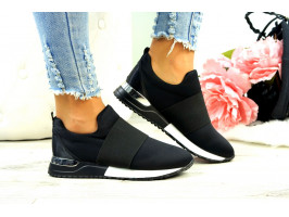 Czarne Buty Sportowe Damskie Sneakersy Lekkie Pianka