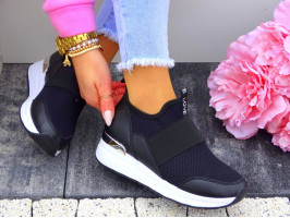 Czarne Buty Sportowe Damskie Sneakersy z Wyższą Cholewką