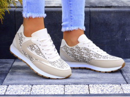 Beżowe Klasyczne Buty Sportowe Damskie Sneakersy  Michell