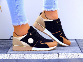 Klasyczne Czarno-brązowe Buty Sportowe Damskie Sneakersy Olivia
