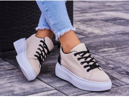 Beżowe Buty Sportowe Damskie Trampki Gruba Podeszwa