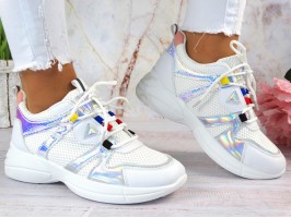 Białe Buty Sportowe Damskie Holograficzne 