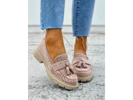 Ażurowe Zamszowe Beżowe Mokasyny OhShoes