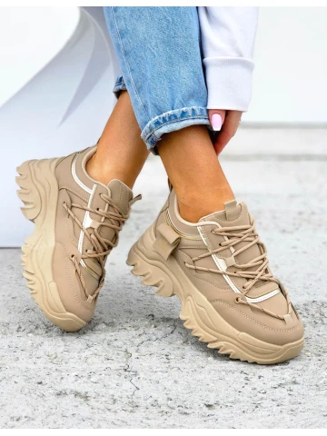 Beżowe Sneakersy Na Grubej Podeszwie Ze Skóry Skeet
