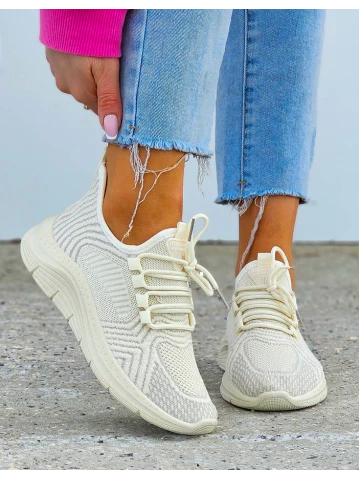 Lekkie Beżowe Buty Sportowe Damskie Wciągane Sportano