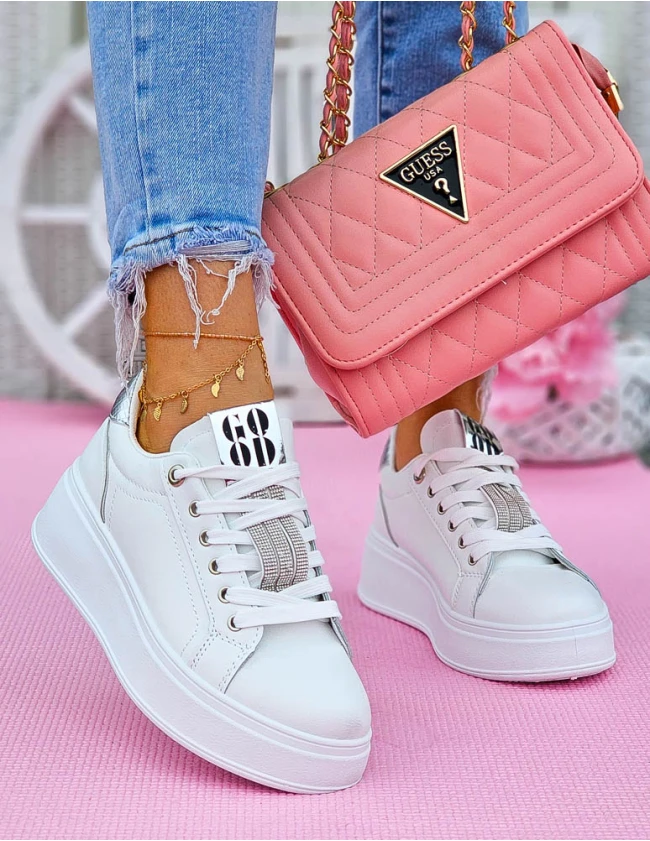 Białe Skórzane Buty Sportowe Sneakersy Na Platformie Good