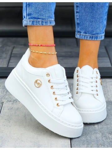 Białe Sneakersy Damskie Na Grubej Podeszwie MS