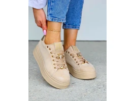 Bezowe Zamszowe Sneakersy z Biżuteryjnymi Wstawkami